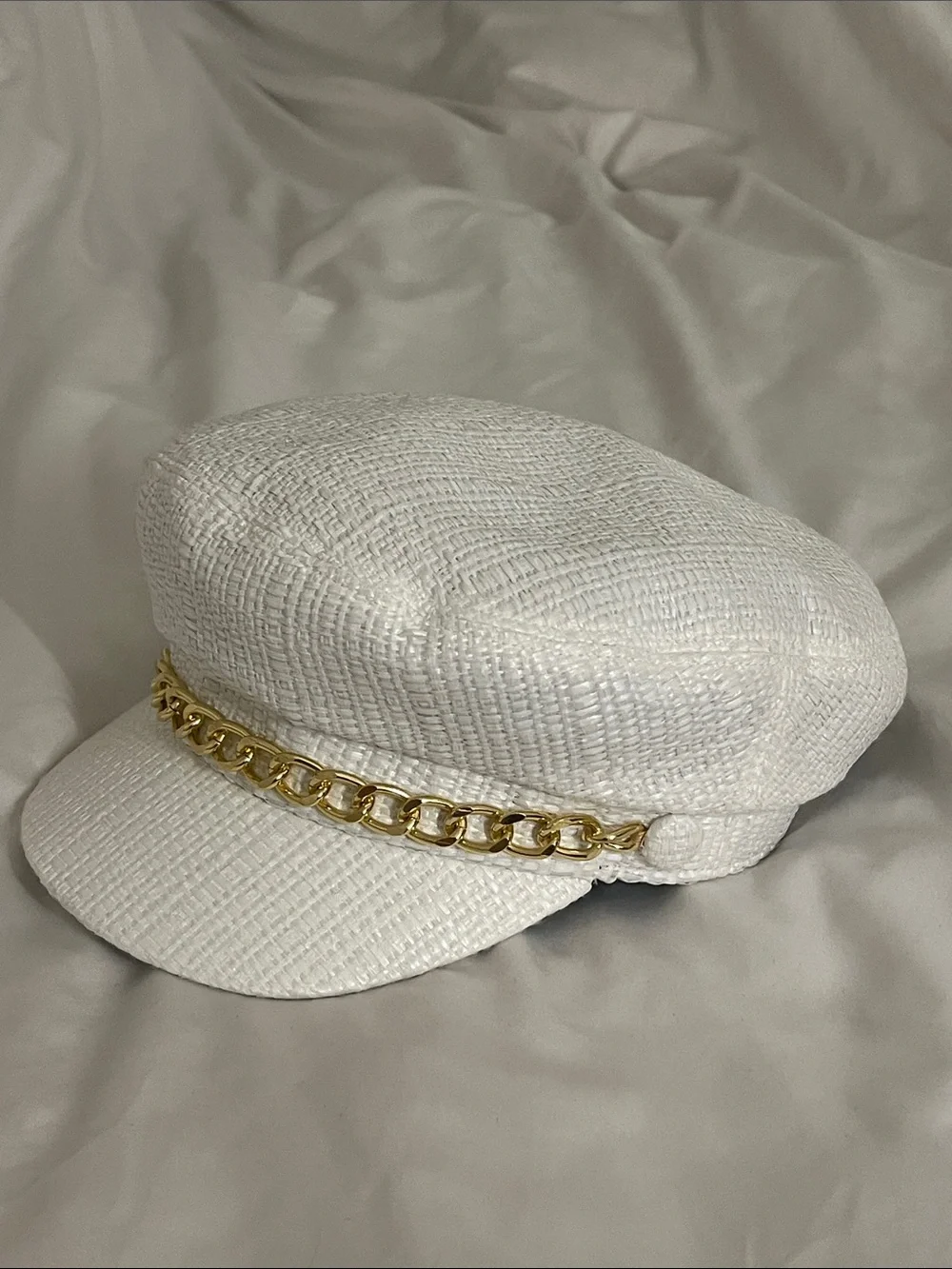 White Chain-Trim Baker Boy Cap - Women Accessories